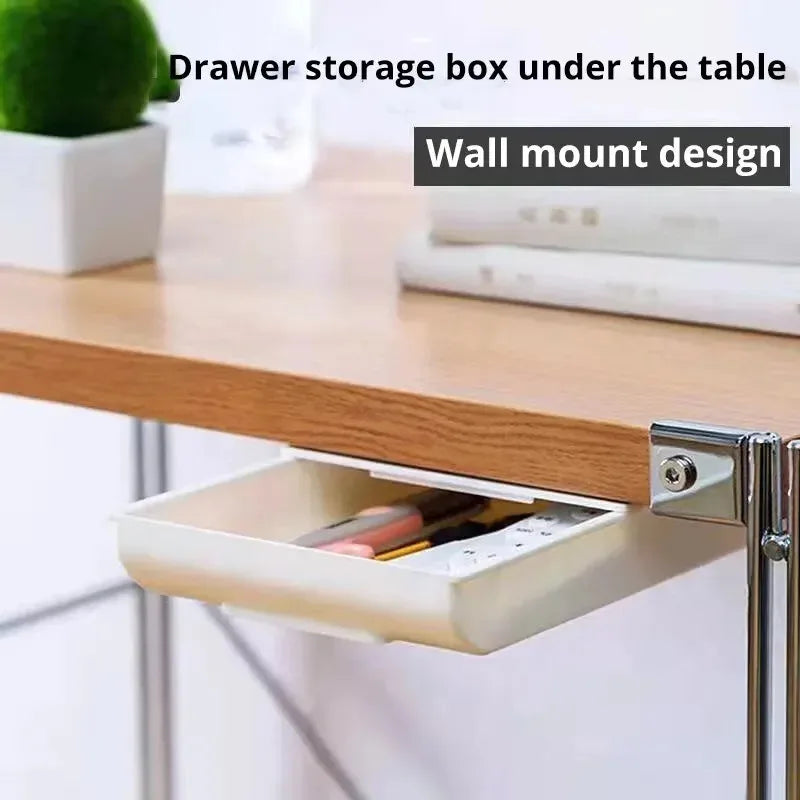 White SelfAdhesive Storage Drawer Box Makeup Pencil Tray Desk Hidden Under Desk Stand Self-adhesive Under-drawer Storage Box YH
