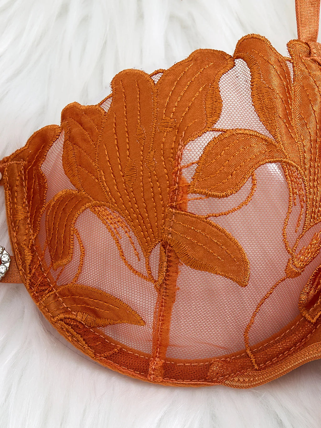 Gold Floral Embroidered Bra & Thong Set