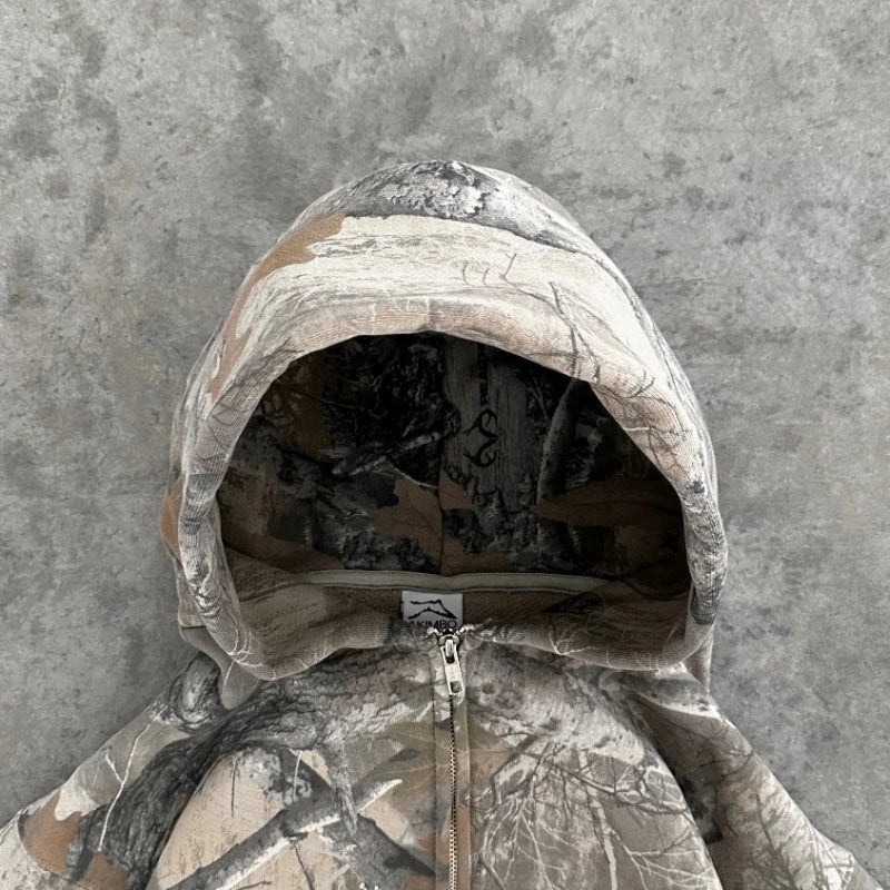 Men's Y2K Camouflage Zip-Up Hoodie
