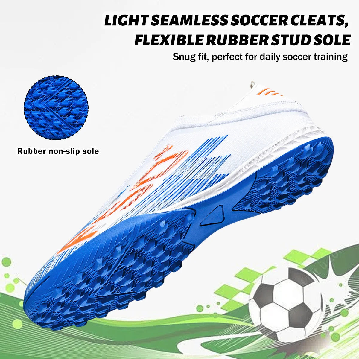 Anti-Slip Youth Football Boots PU Fabric Upper Rubber TF Studs Wear-Resistant Breathable Outdoor Training Cleats