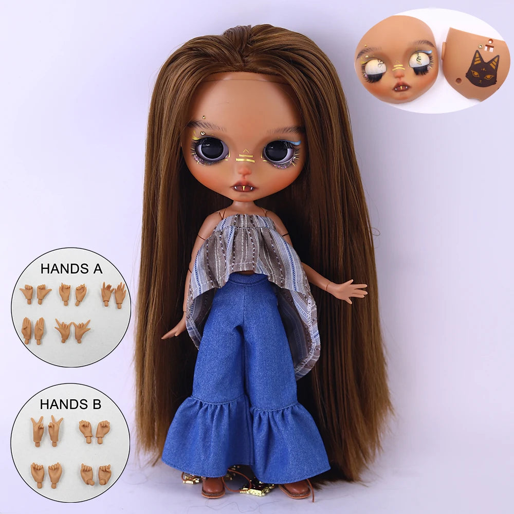 ICY DBS Blyth 1/6 Doll Hand drawn Set Black Skin Long Eyelash Sleeping Eye Special Eye