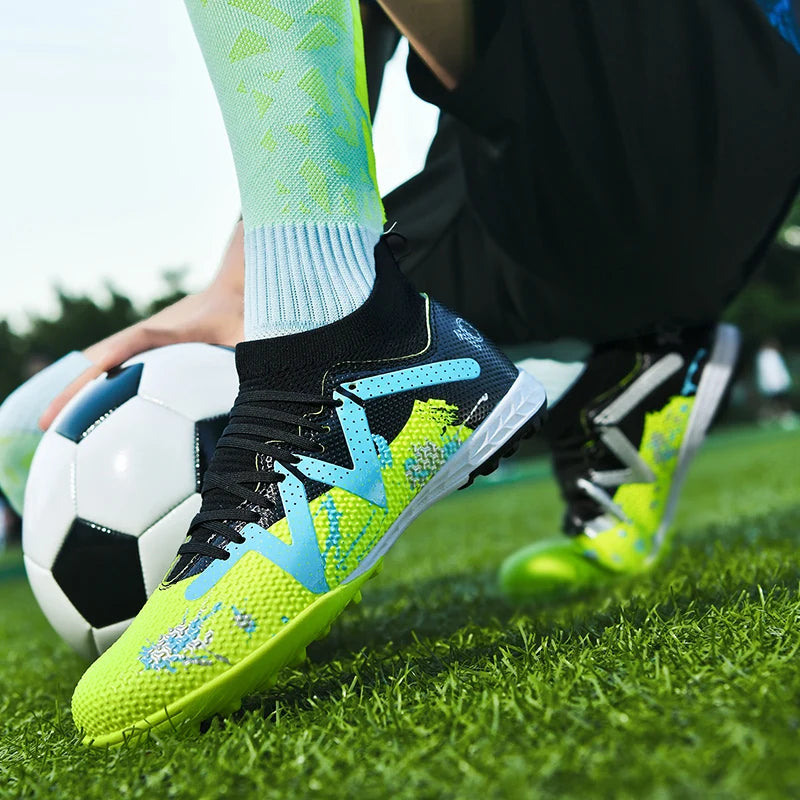 TF Soccer Boots For Adults Elastic PU Fabric Thickened Rubber Stud Base Wear Resistant Anti-slip Outdoor Turf Training Sneakers