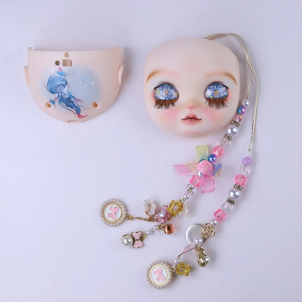 Blyth 1/6 doll hand drawn makeup face shell Blank Makeup DIY frosted face handmade