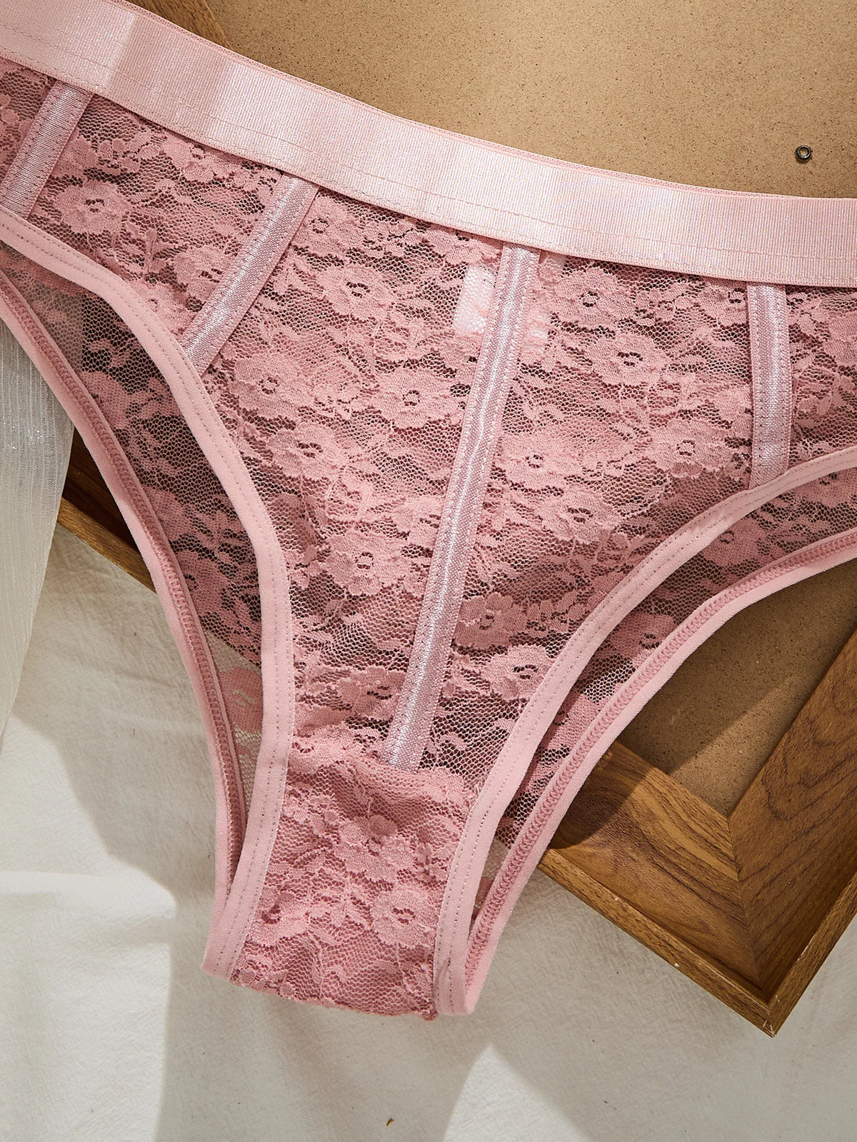 Women's Pink Lace Mesh Bra & Panty Set