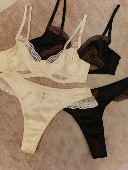 Women's Satin Lace Support Bra Set