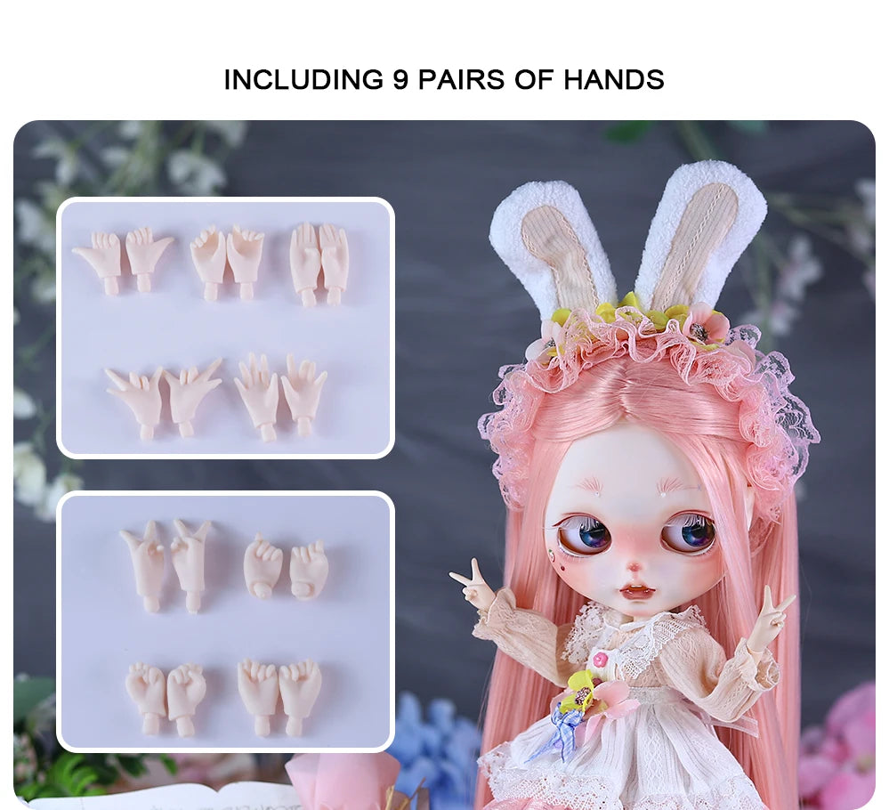 ICY DBS Blyth 1/6 Doll Hand Painted Set Cute Bunny Frosted Face Doll Set SD