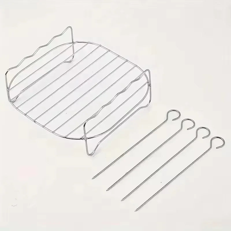 20cm/7.87in Air Fryer Square Grill Stainless Steel, with 4 Barbecue Skewers Grill, Air Fryer Accessories, Cooking Rack, Kitchen