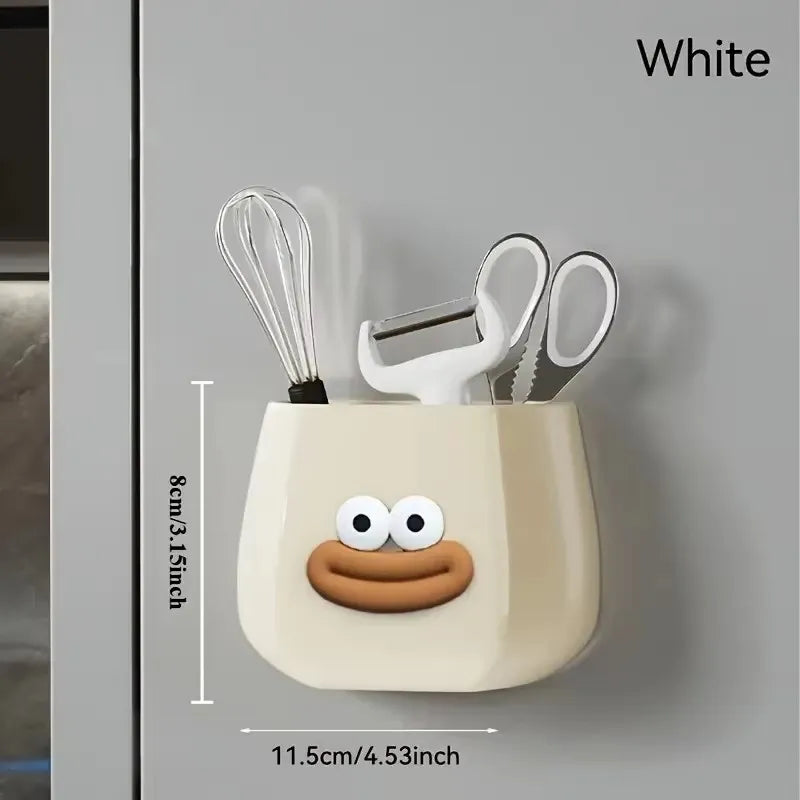 Magnetic Multi-Functional Storage Box Desktop Storage Space Pen Holder with Stickers Organizer for Home Office Kitchen Bathroom