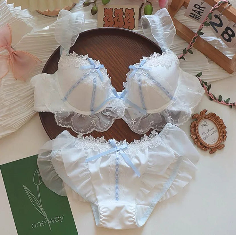 Women's Lace Bow Underwire Bra Set