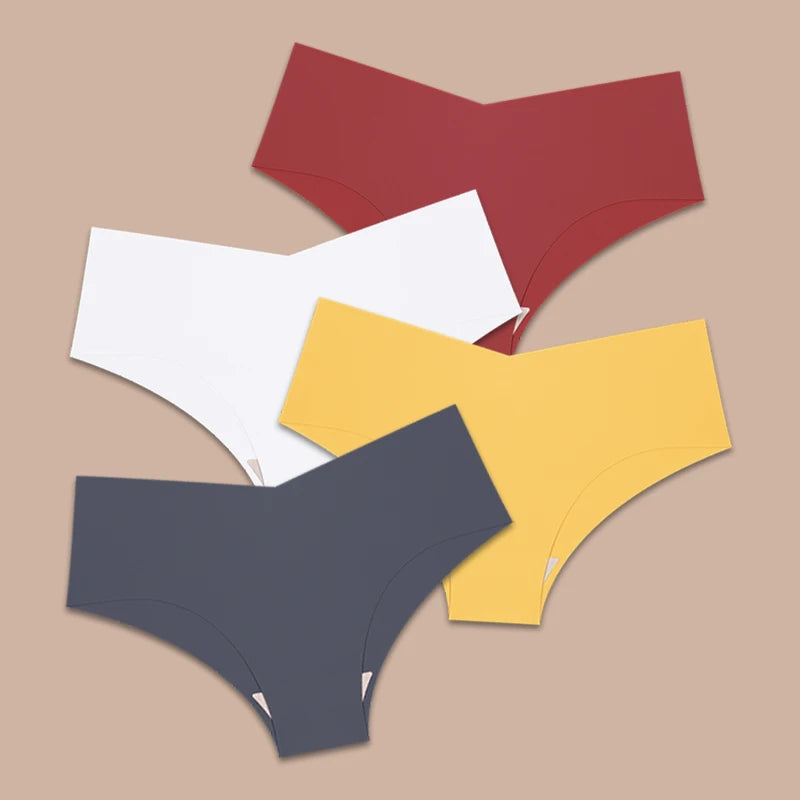 FINETOO 4pcs Seamless Ultra-thin Underwear Women's Panties Sexy V-Waist Breathable Briefs Female Silk Stretch Invisible Lingerie
