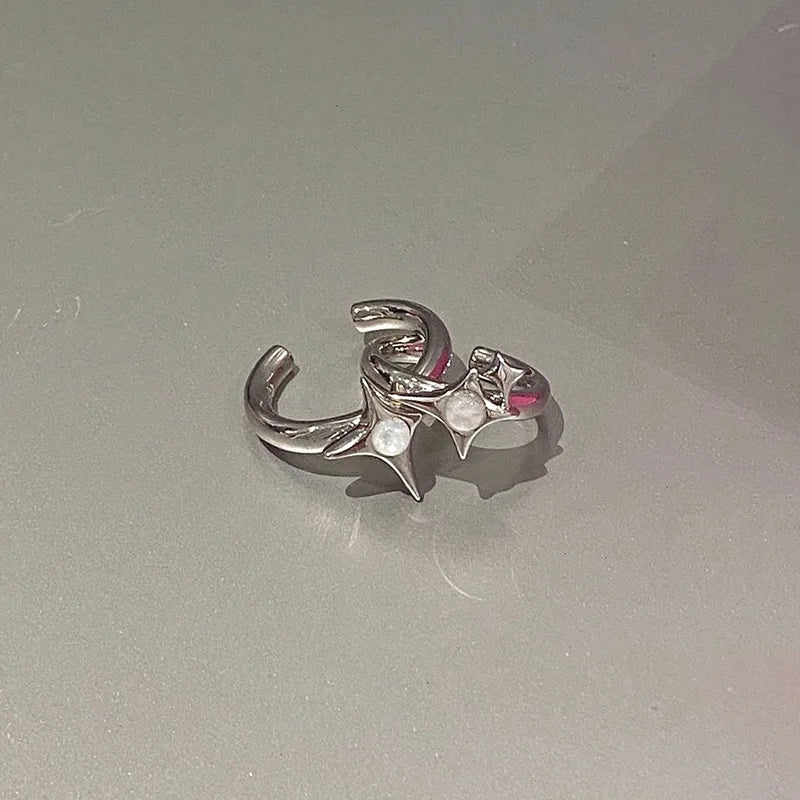 Irregular Cross Star Opal Rings Y2K Natural Stone Star Ring for Women Men Couple Rings Moonstone Zircon Ring Unisex Jewelry 2024