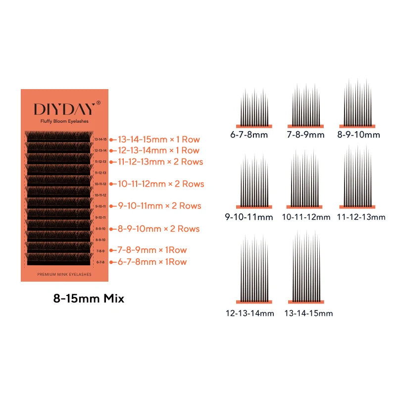 DIYDAY Layered Camellia Eyelashes LB LC LD LU(M) Fluffy Bloom Mink False Lashes Multi-layer Easy Fan Eyelash Extension