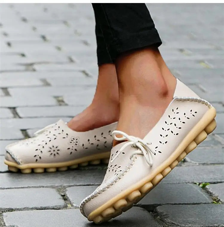 Women's Leather Ballet Flats — Hollow Slip-On Ballerina Shoes