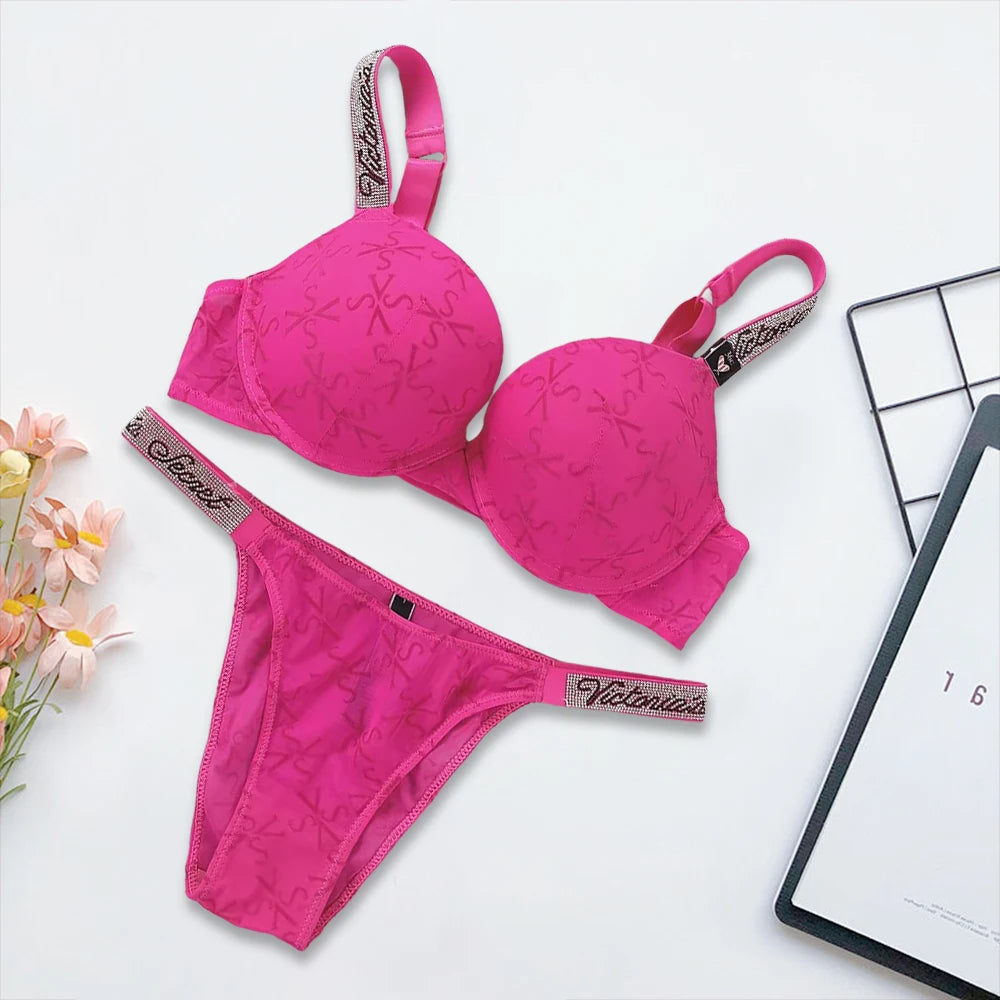 Victoria's Secret Women's New Sexy Lingerie Sporty Classic Padded Adjustable Push Up Lingerie Underwear Set Bras and Panty Set