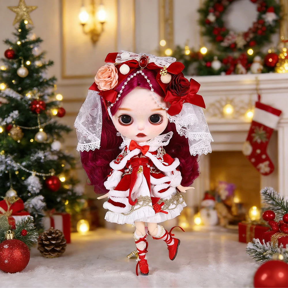 ICY DBS Blyth 1/6 Doll Hand drawn White Skin Red Rose Hand drawn Set Girl Gift