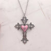 Y2K Gothic Big Cross Necklace Pink Black Red Heart Irregular Goth Large Cross Pendant Necklaces for Men Women Couple Jewelry