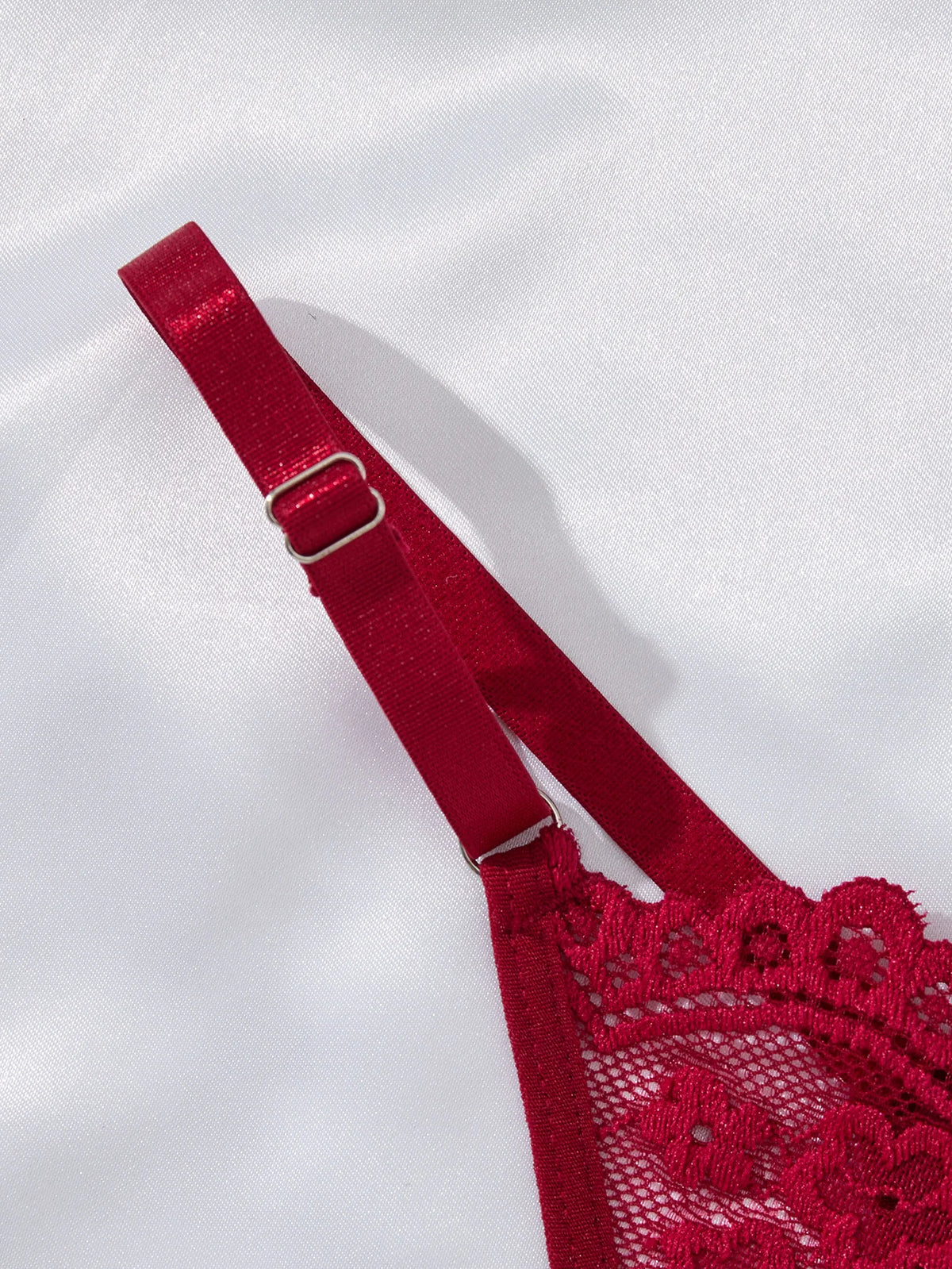 Wine Red Lace Mesh Nightgown Set