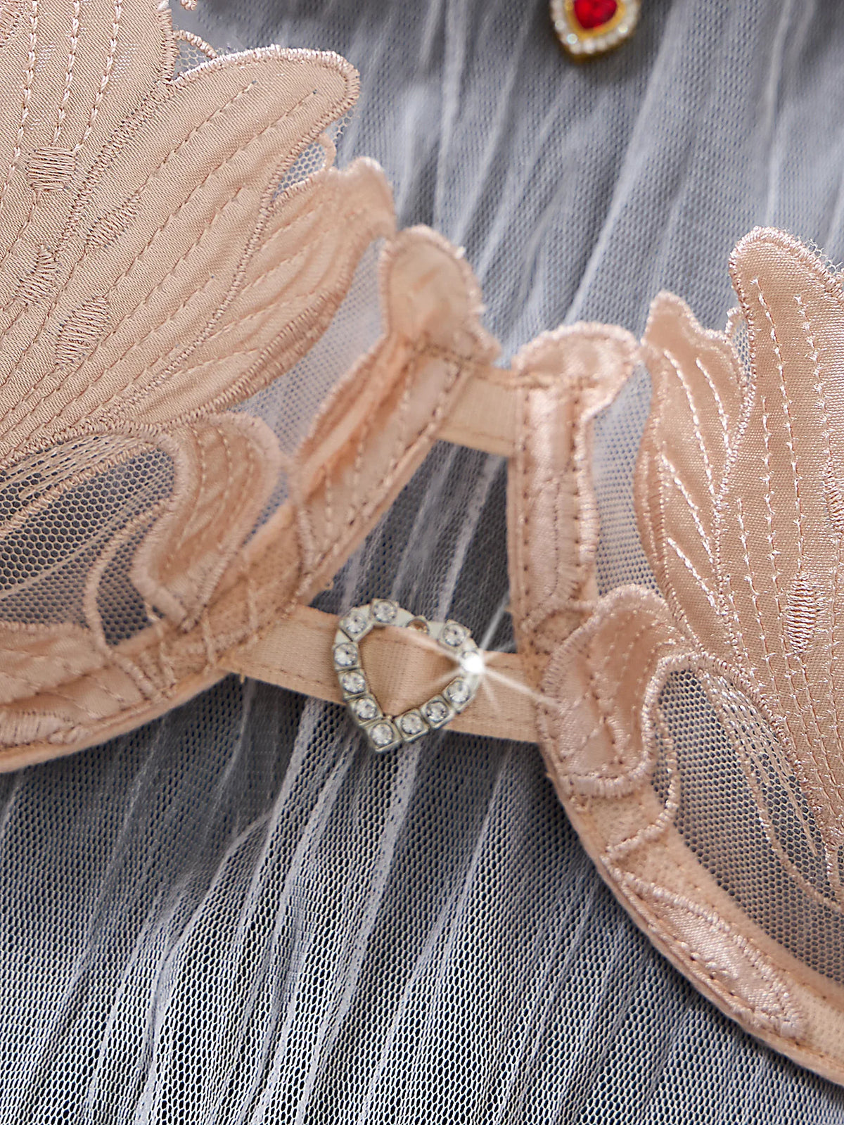 Champagne Floral Embroidered Mesh Bra & Thong Set