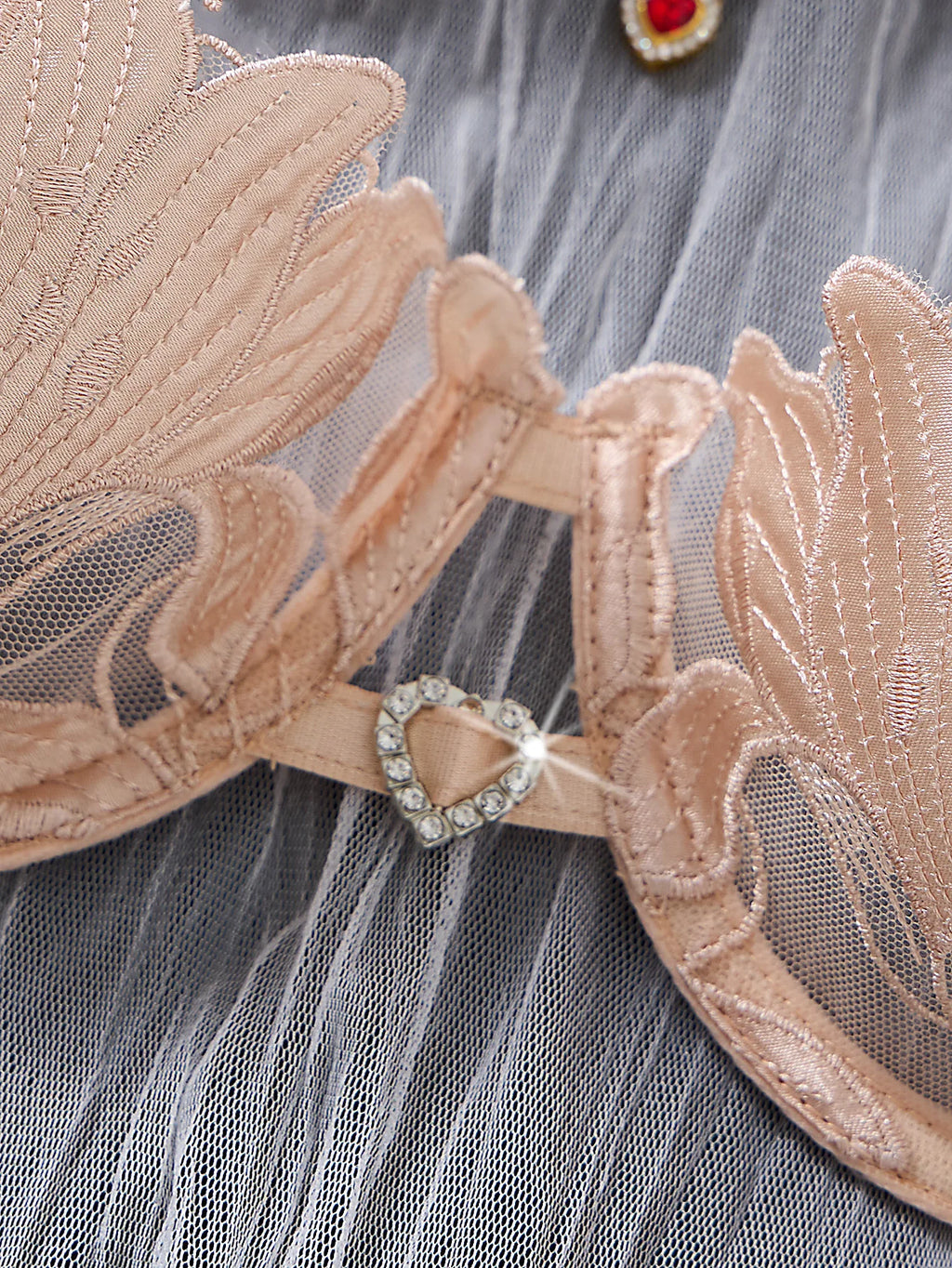 Champagne Floral Embroidered Mesh Bra & Thong Set