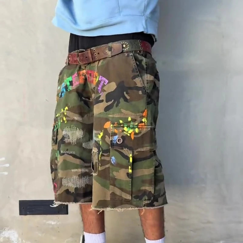 Y2K Camo Paint Baggy Cargo Shorts
