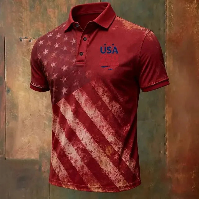 USA 250 Anniversary Men's Polo Short Sleeve Polo Shirts American US Flag Polo Shirts Casual Outfit Trendy Buttons Men Polo 2026