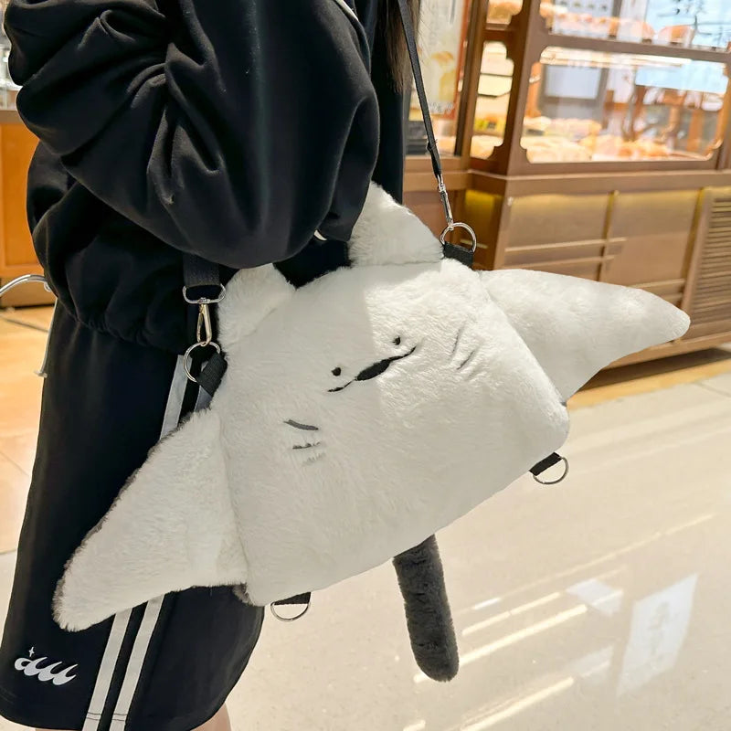 Creative Manta Ray Plush Backpacks Cute Fluffy Cartoon Animal Shoulder Crossbody Bag Casual Plushie Schoolbag Women Kawaii Gifts