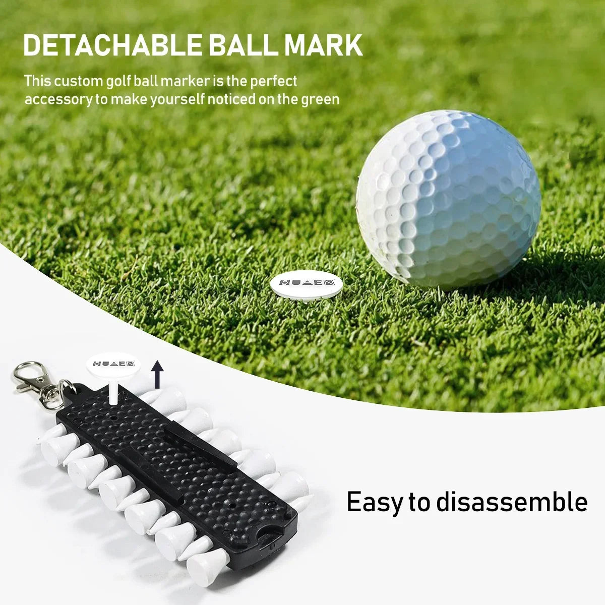 Golf Tees Rack with 12pcs Tees Green Fork and Pencil Portable Golf Accessory Storage Device TC001