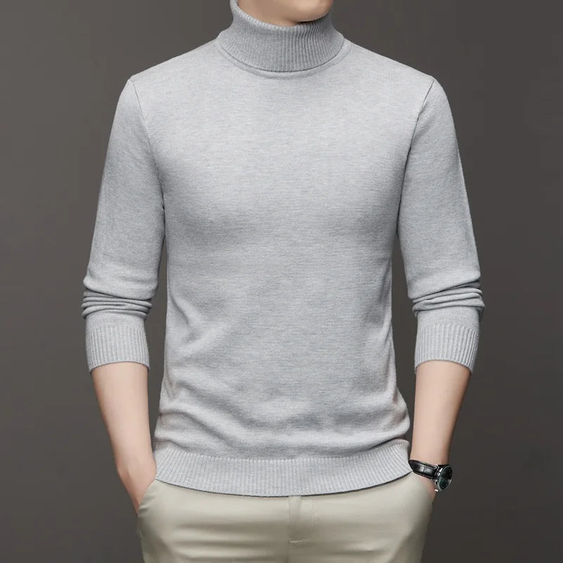 2026 New Mens Knitted Sweaters Solid Color Turtleneck Breathable Pullovers Warm Outdoor Basic Streetwear autumn Business Tops