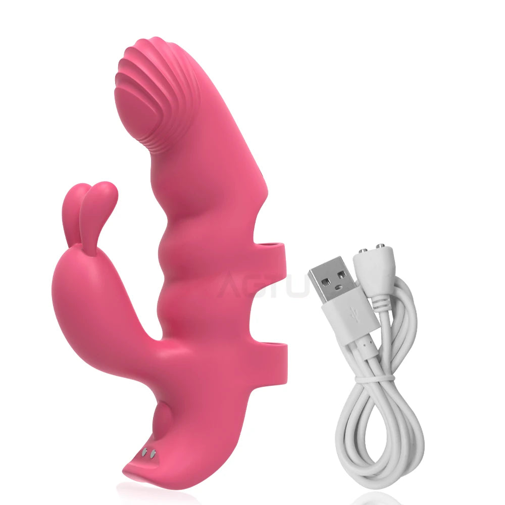 2 In 1 Rabbit Vibrators Finger Vibrator Adult Sex Toys for Women, Clitoral Nipple Butterfly Vibrators for Women G-Spot Massager
