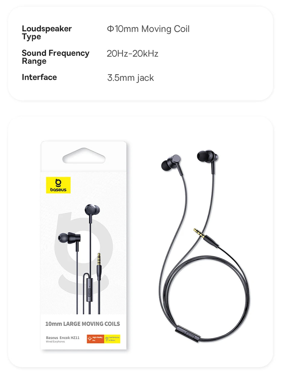 Baseus Encok CZ11/HZ11 Wired Earphones Type-C/3.5mm Jack Wired Headphones With Mic 120°Angle For Laptop Computer Tablet Phone