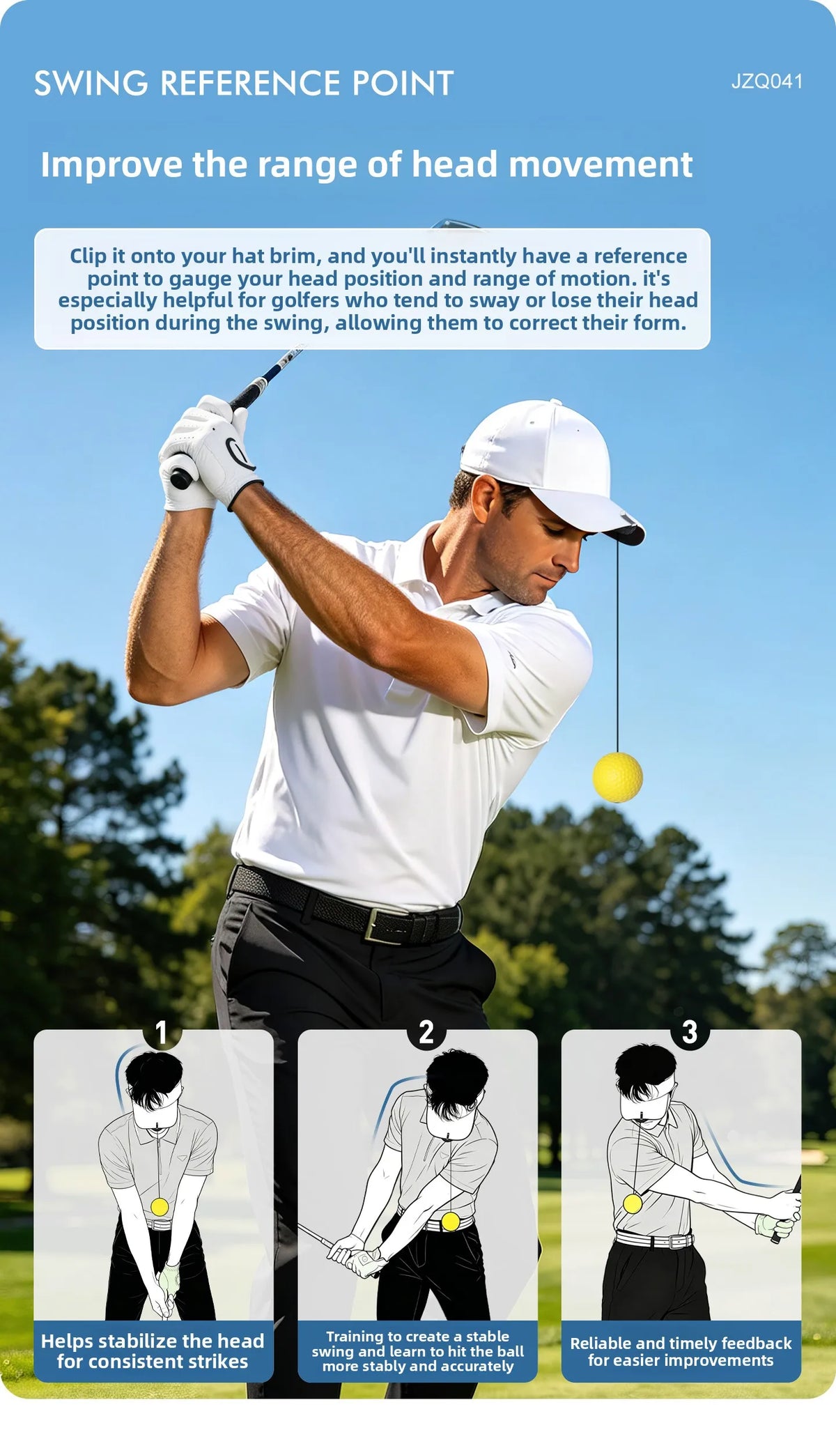 PGM Golf Head Training Ball Stability Improves Hitting Accuracy and Prevents Lateral Movement. Beginner's Trainer JZQ041