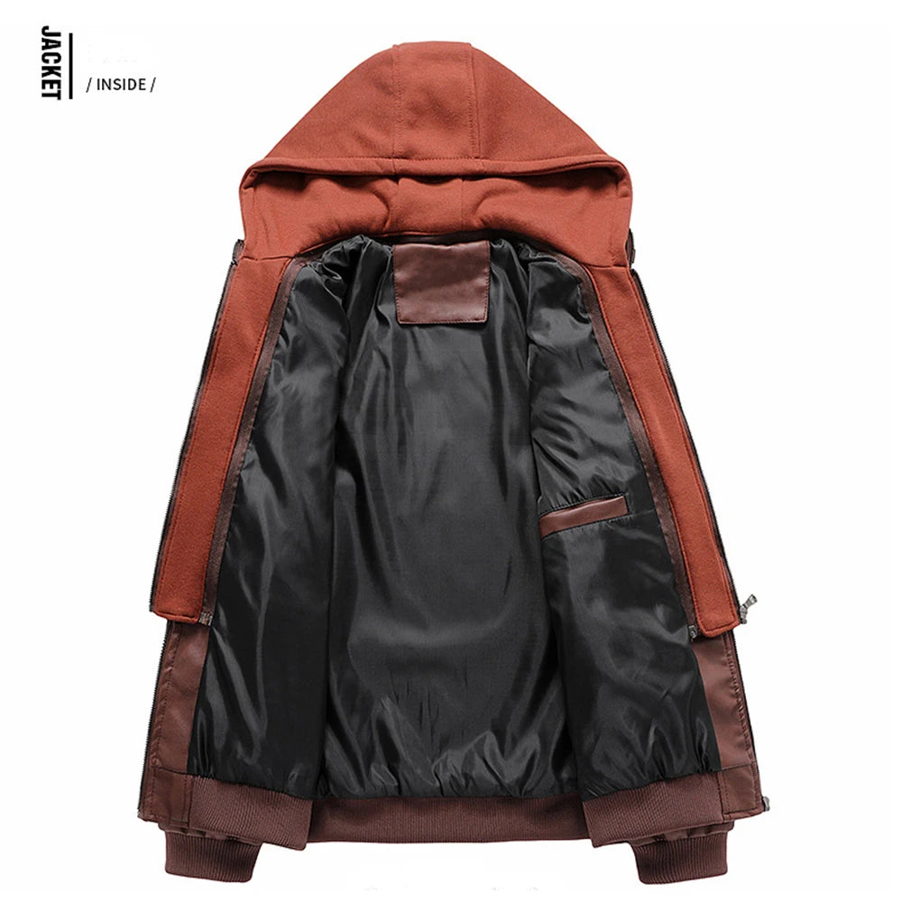 Men's Hooded Faux Leather Biker Jacket
