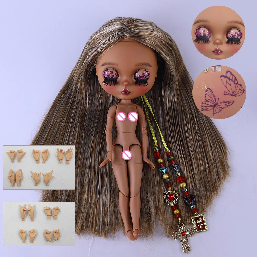 ICY DBS Bryce 1/6 Hand-Painted Doll Set Doll with Black skin, Long Lashes, and Sunspots SD Version