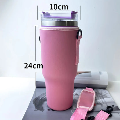 Large 40oz Insulated Leak Proof Water Bottle Carrier Bag Pouch Cover Holder Adjustable Strap for Thermos Outdoor Hiking Gym