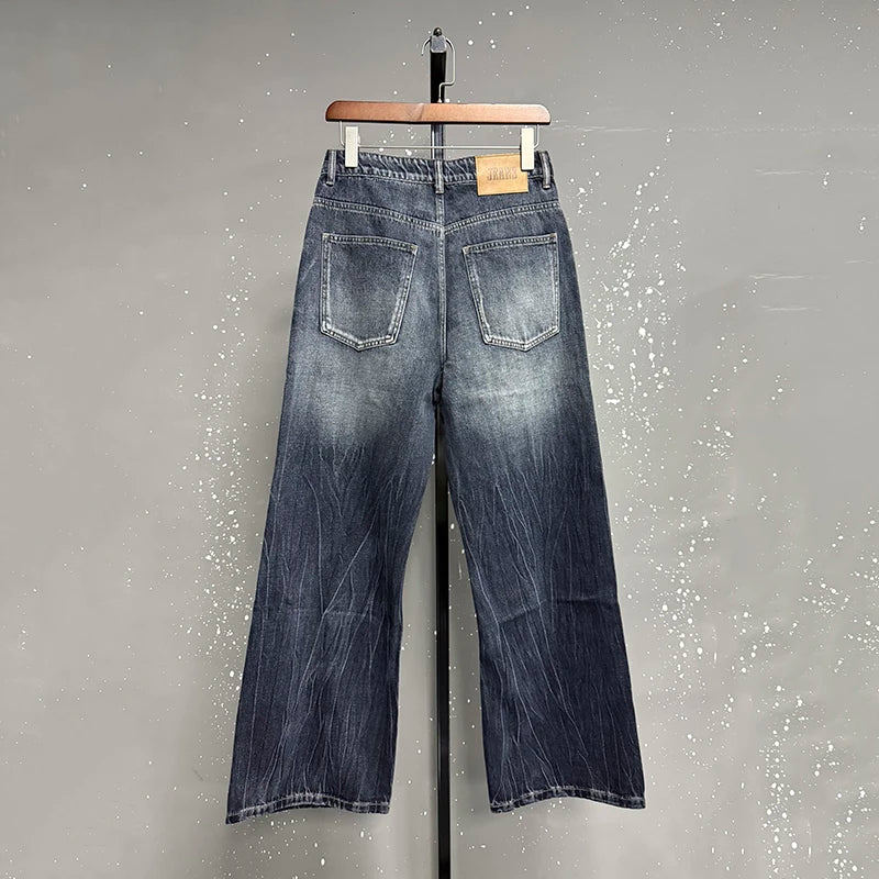 IEFB Men's American Style Denim Pants Washing Tie Dying Contrast Color Casual Wide Leg Flared Trousers Autumn Male Jeans 9W4182