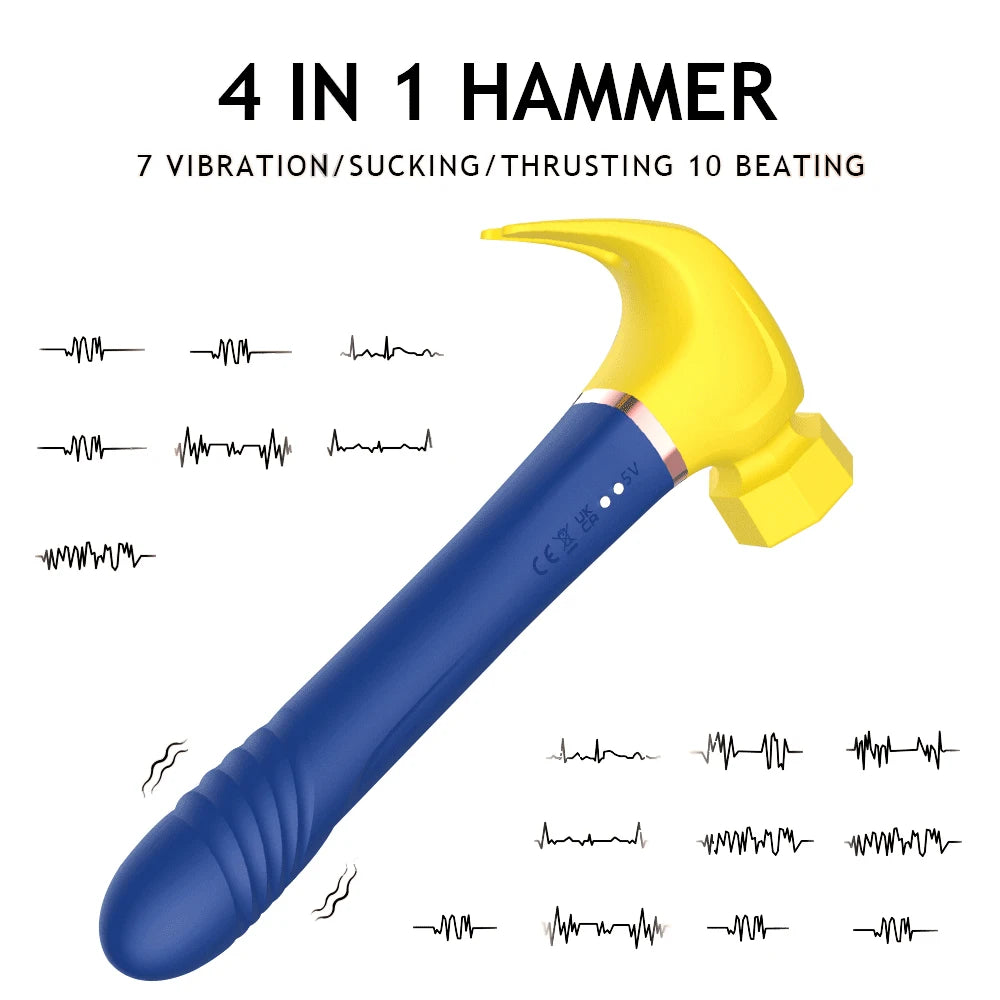 Women G Spot Vibrator 4 In 1 Magic Wand 7-Frequency Sucking Hammer Shape Rechargeable Sucker Vibration Sex Toy For Couple Adults