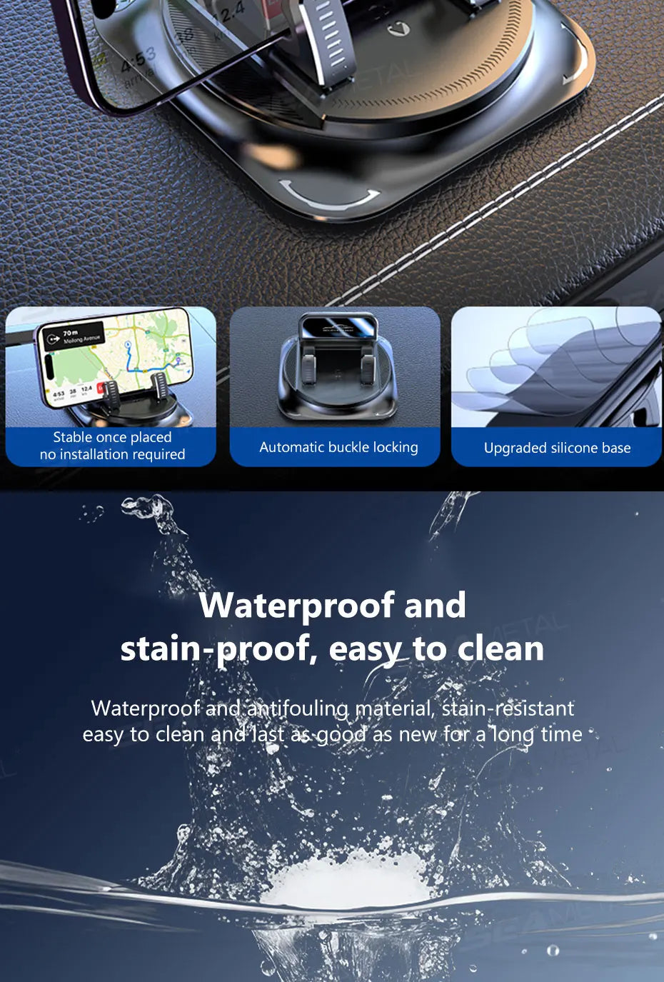 SEAMETAL Car Phone Mount Anti Slip Silicone Dashboard Phone Holder 360-Degree Free Rotation Universal Head-Up Navigation Holder