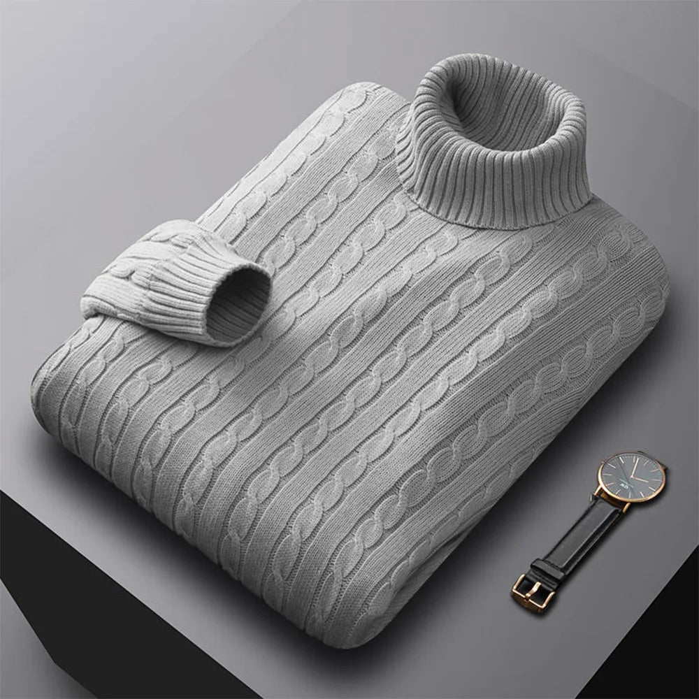 Men's Solid Knit Turtleneck Sweater