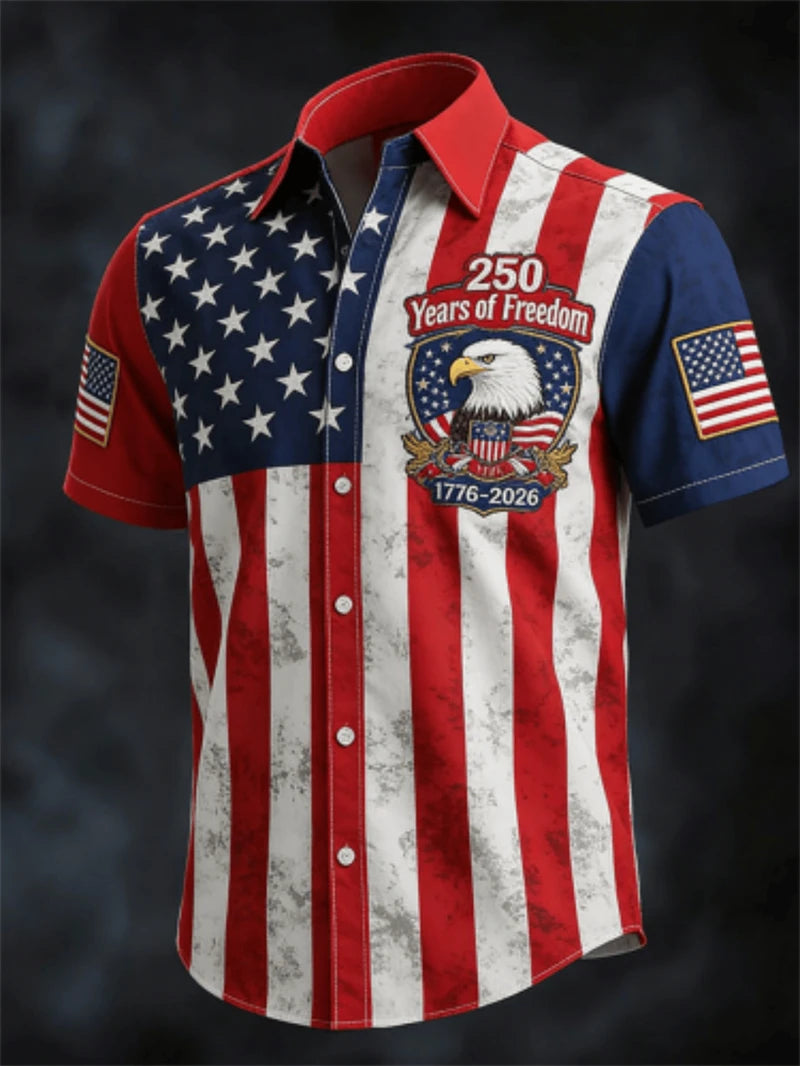 America 250th Anniversary Short Sleeve Shirt For Men USA Flag  Graphic Patriotic Shirt American Independence Day Button Shirts
