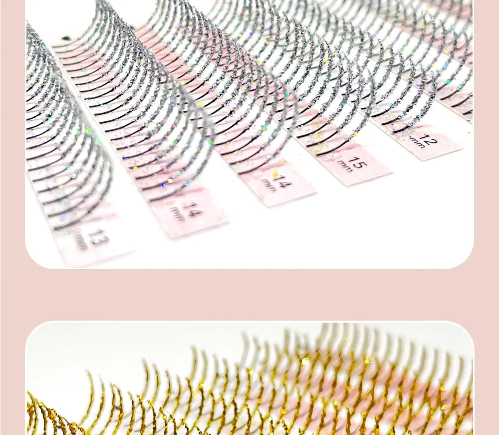 DIYDAY Mixed Glitter Colored Eyelashes Individual Premade Russian Volume Fans Glitter Lashes Extension Wholesale for Makeup