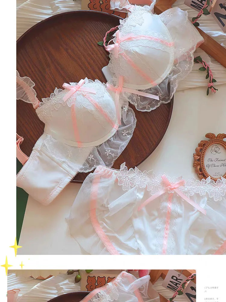 Women's Lace Bow Underwire Bra Set
