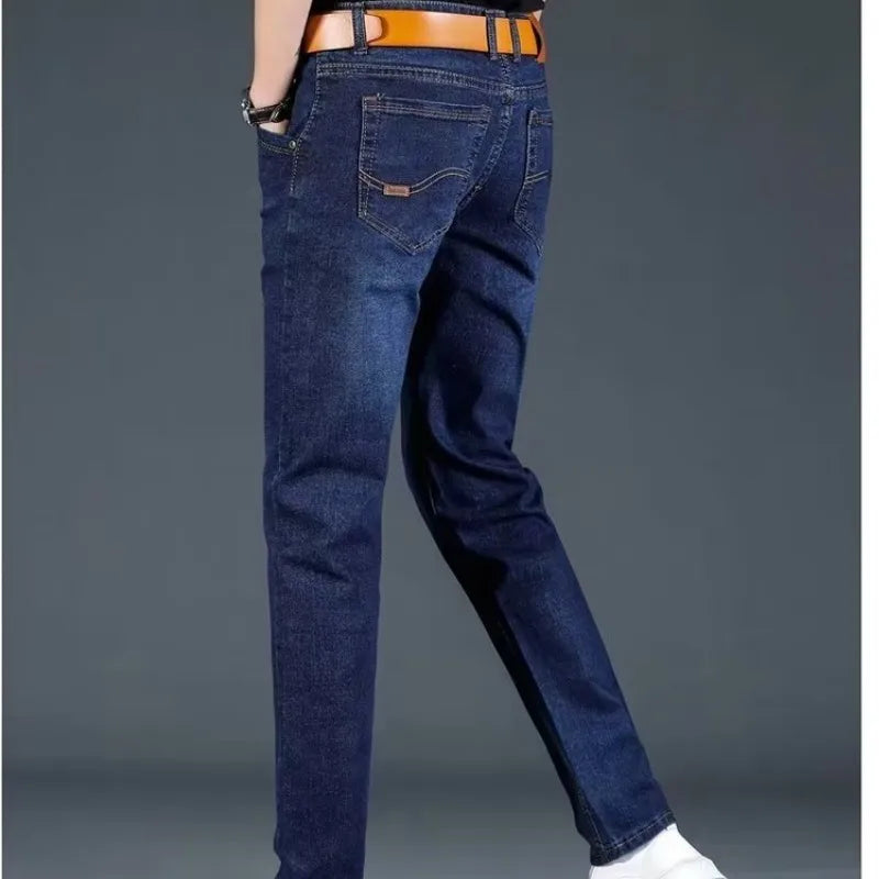 Slim Fit Casual Straight Leg Jeans Men's Lightweight Stretchy Loose Fit Classic Style Youthful Fashion Spring Summer