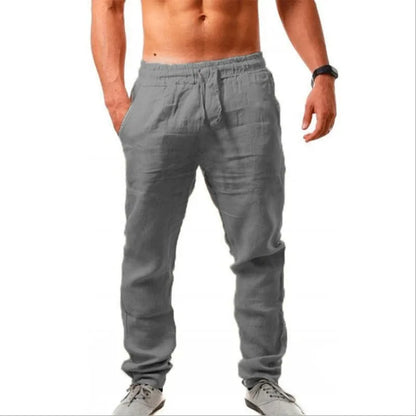 Autumn  Winter New 9 Colors Men's Solid Color Cotton Linen Pants Autumn Streetwear Fashion Casual Solid Color Loose Trousers