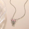 Sweet Pink Bow Necklace Ladies Fashion Sparkling Rhinestone Star Shape Pendant Clavicle Chain Delicate Wedding Accesories C