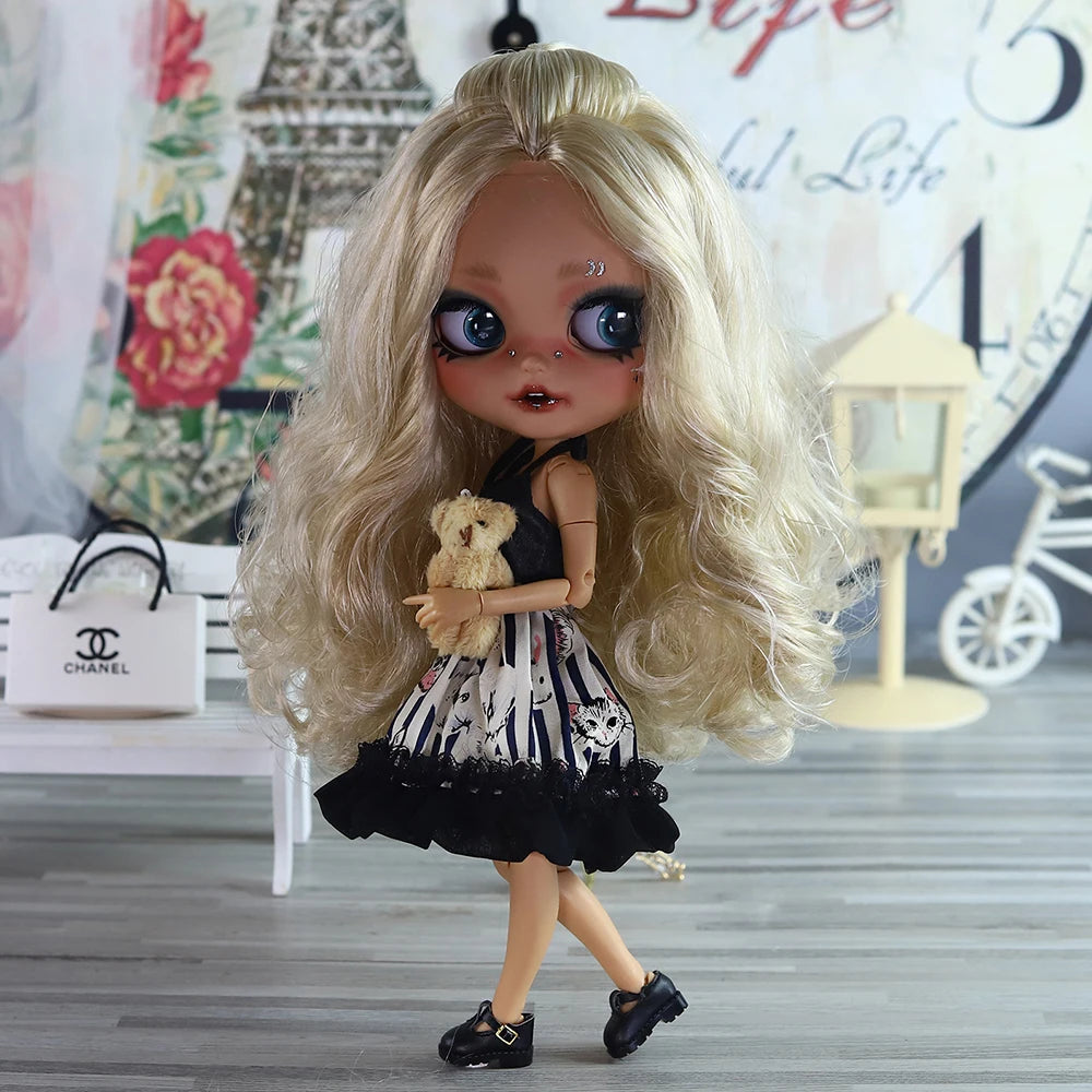 ICY DBS Blyth 1/6 Doll Hand Painted Set Tan Skin Long Eyelash Sleeping Doll Set SD