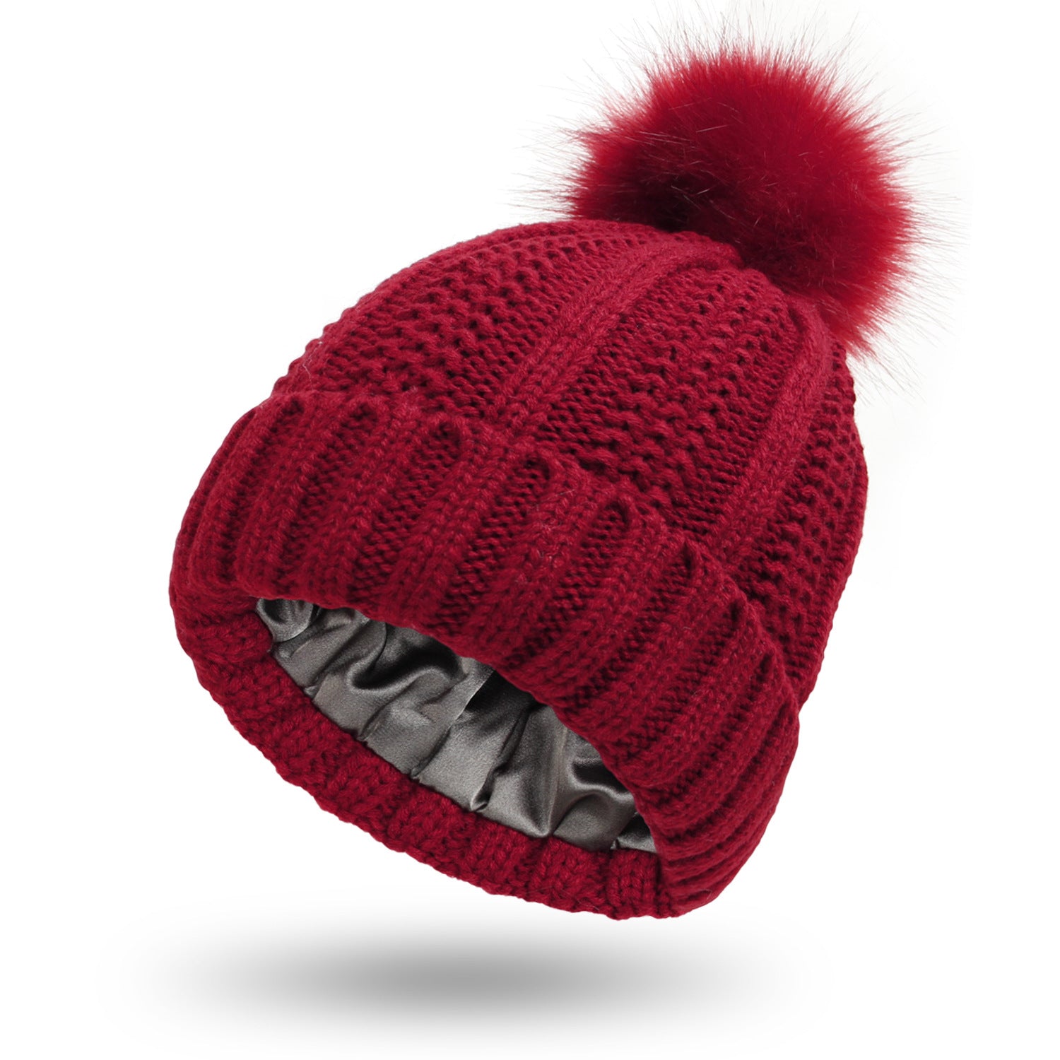 Winter Knitted Hats Fashion Stretchy Lined Skull Hats For Women Faux Fur Pom Pom Hat Keep Warming Beanie Hat - TRYSHOPPY
