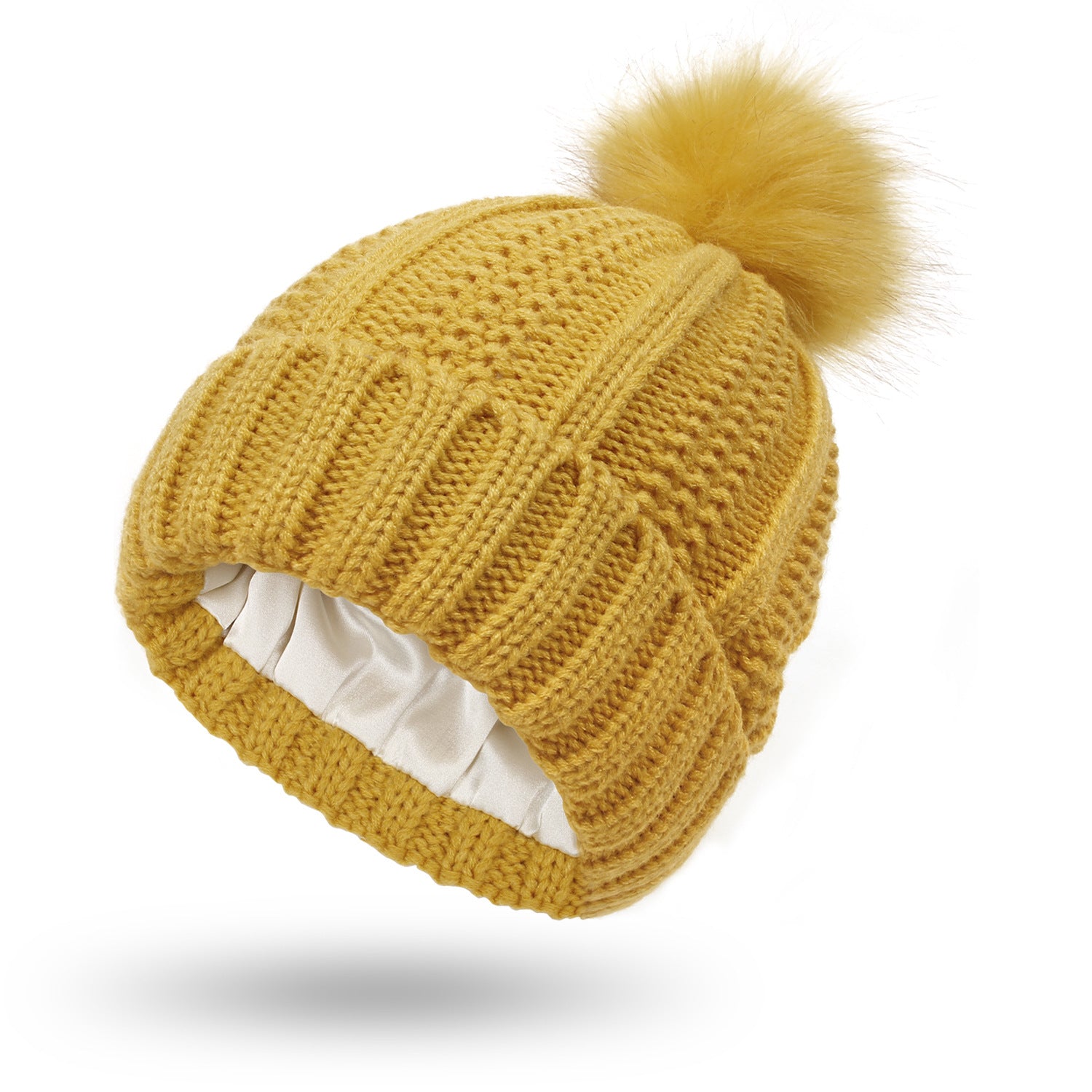 Winter Knitted Hats Fashion Stretchy Lined Skull Hats For Women Faux Fur Pom Pom Hat Keep Warming Beanie Hat - TRYSHOPPY