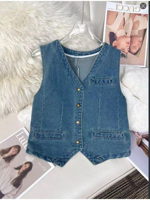 New Washed Denim Mini Vesttrendy And Stylish - TRYSHOPPY