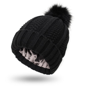 Winter Knitted Hats Fashion Stretchy Lined Skull Hats For Women Faux Fur Pom Pom Hat Keep Warming Beanie Hat - TRYSHOPPY