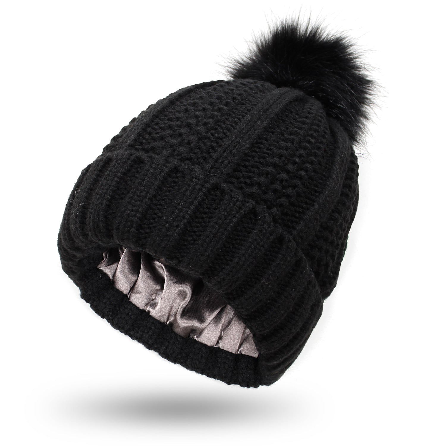 Winter Knitted Hats Fashion Stretchy Lined Skull Hats For Women Faux Fur Pom Pom Hat Keep Warming Beanie Hat - TRYSHOPPY